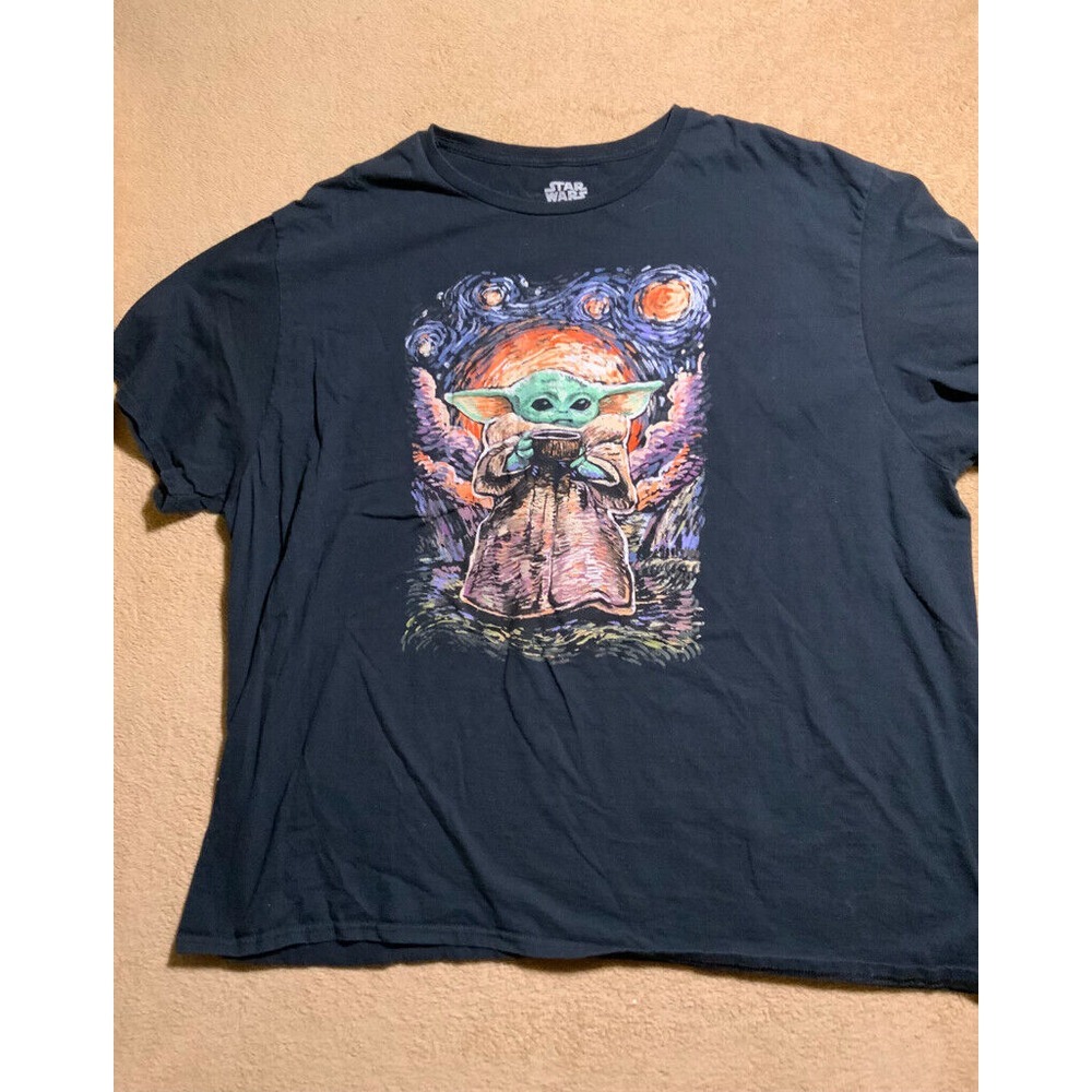 Star Wars Men 3XL Black The Child Baby Yoda Grogu Starry Night Comic T-shirt
